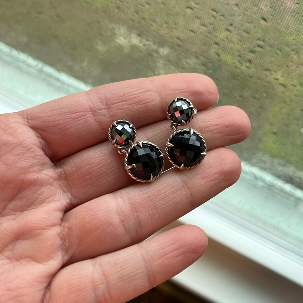 Authentic David Yurman onyx drop sterling earrings